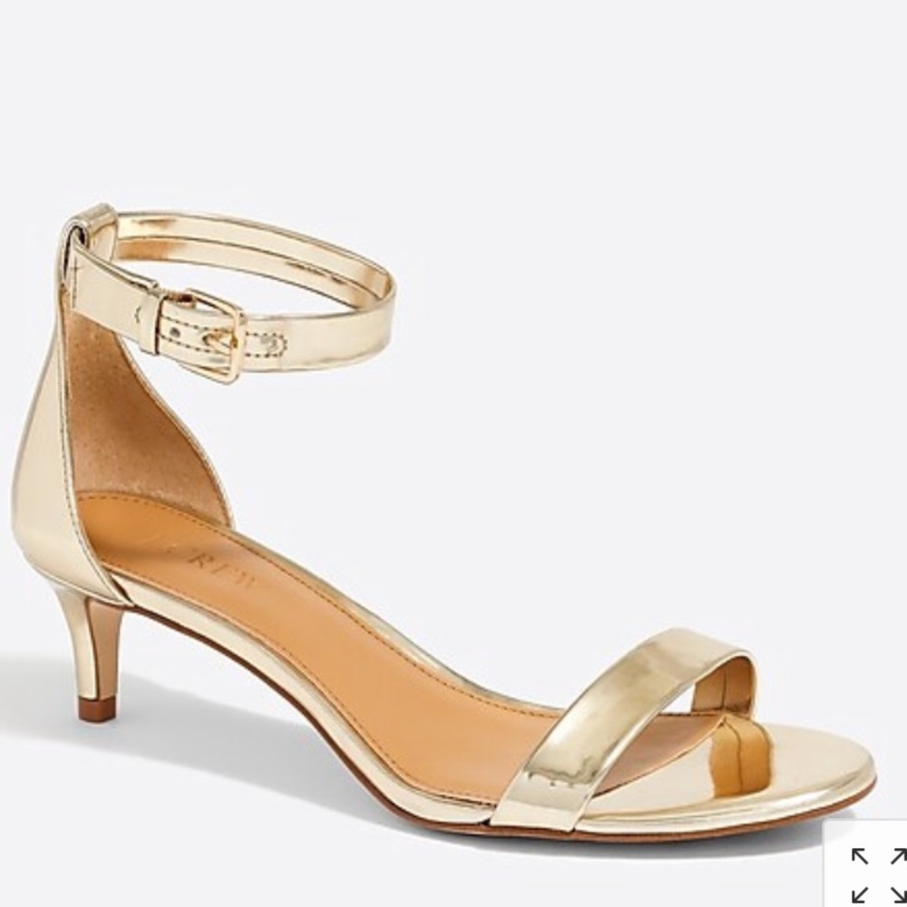 J. Crew Metallic Gold Ankle-Strap Kitten Heel Sandals